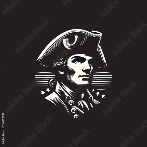 Classic Continental American Patriot Face Silhouette. 