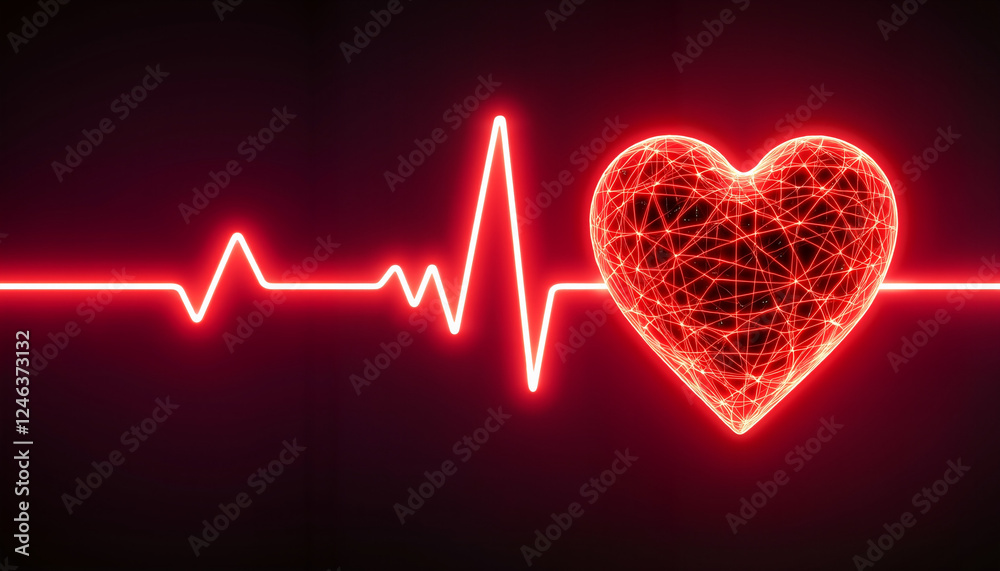Glowing red heart with heartbeat line Glowing red heart with heartbeat line