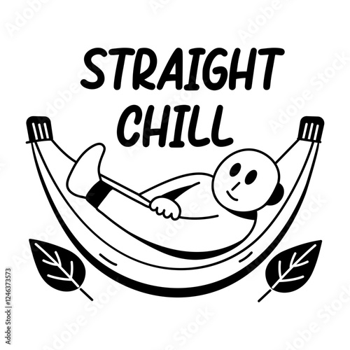 A glyph sticker of a character resting in a hammock with straight chill typography
