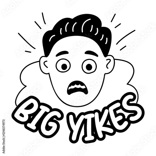 A glyph sticker of a character with big yikes typography 
