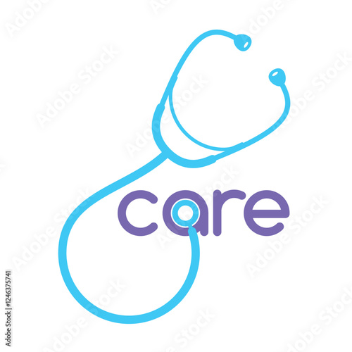 Vector care sign, with stethoscope symbol. Isolated on white background