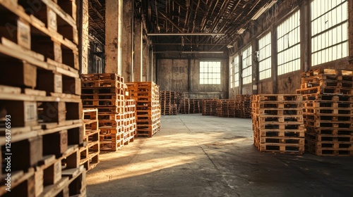 Wallpaper Mural Empty Warehouse with Stacked Wooden Pallets Under Natural Light Torontodigital.ca