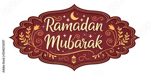 Timeless Vintage Ramadan Mubarak in Deep Red and Gold on Transparent Background