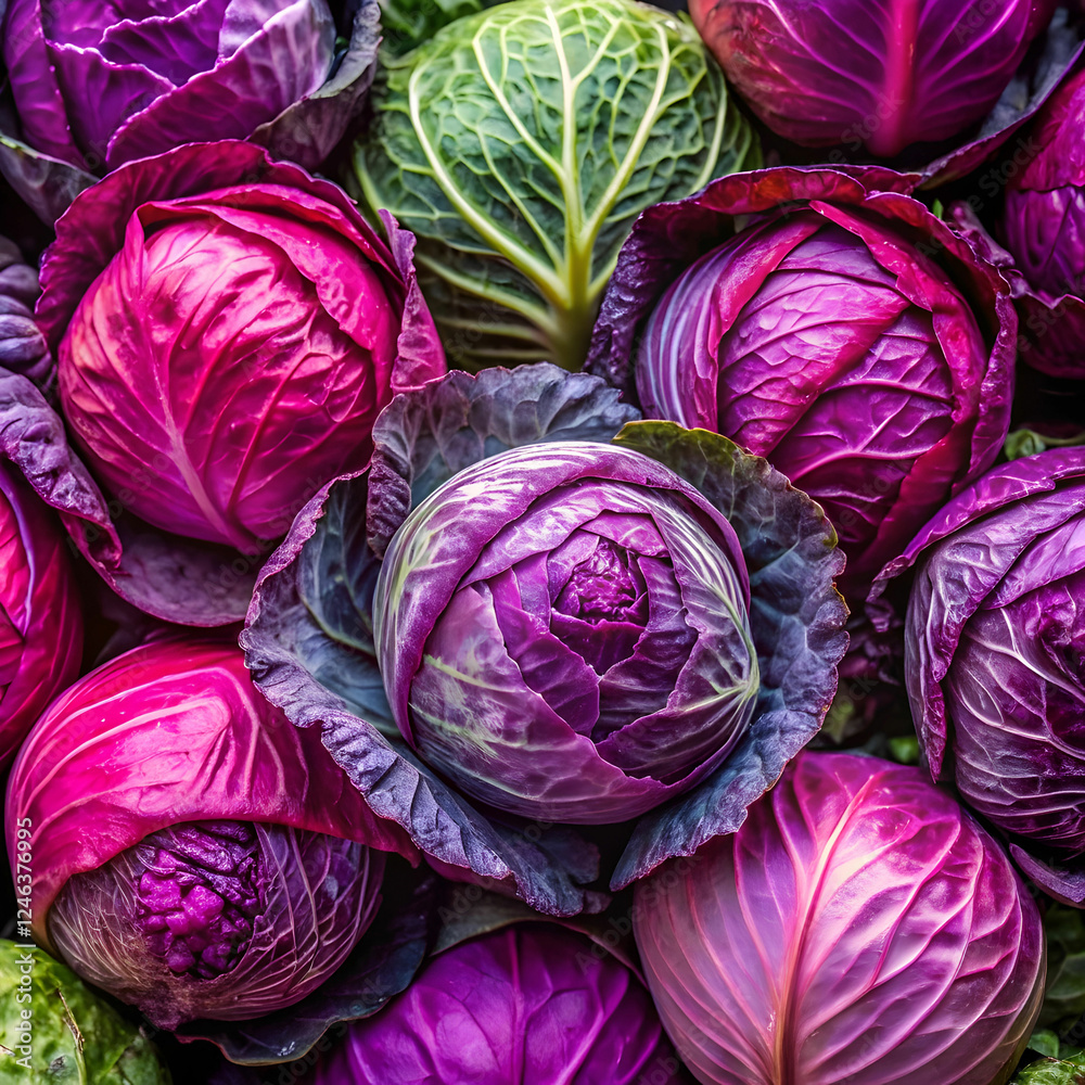 Obraz premium vibrant purple red cabbage heads with interesting