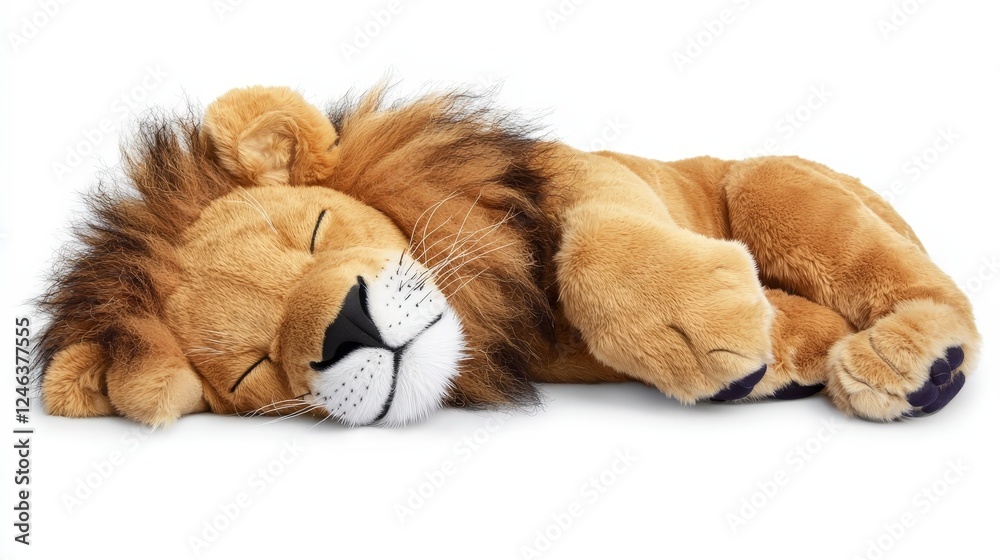 Fototapeta premium Cute Plush Lion Toy Sleeping Adorable Soft Stuffed Animal