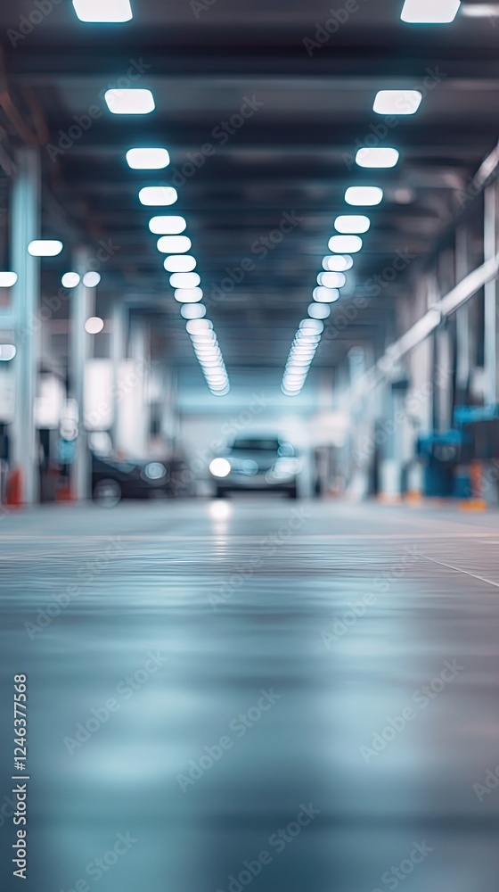 Blurred Garage Interior with Modern Lighting and Empty Space Blurred Garage Interior with Modern Lighting and Empty Space