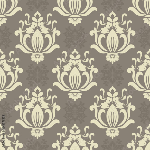 Seamless floral and damask pattern with vintage elements and ornate design