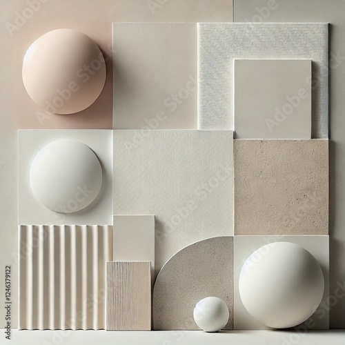 A collection of minimalist textures featuring smooth, matte, and subtle patterns in neutral tones such as white, gray, and beige