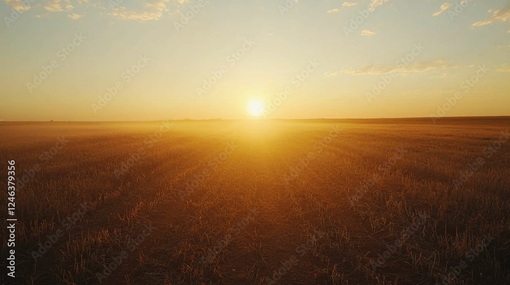 Sunlit Horizon Over Peaceful Field at Dusk with Soft Light Effects Sunlit Horizon Over Peaceful Field at Dusk with Soft Light Effects