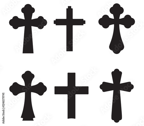 Simple cross icon, Christian cross symbol vector on white background
