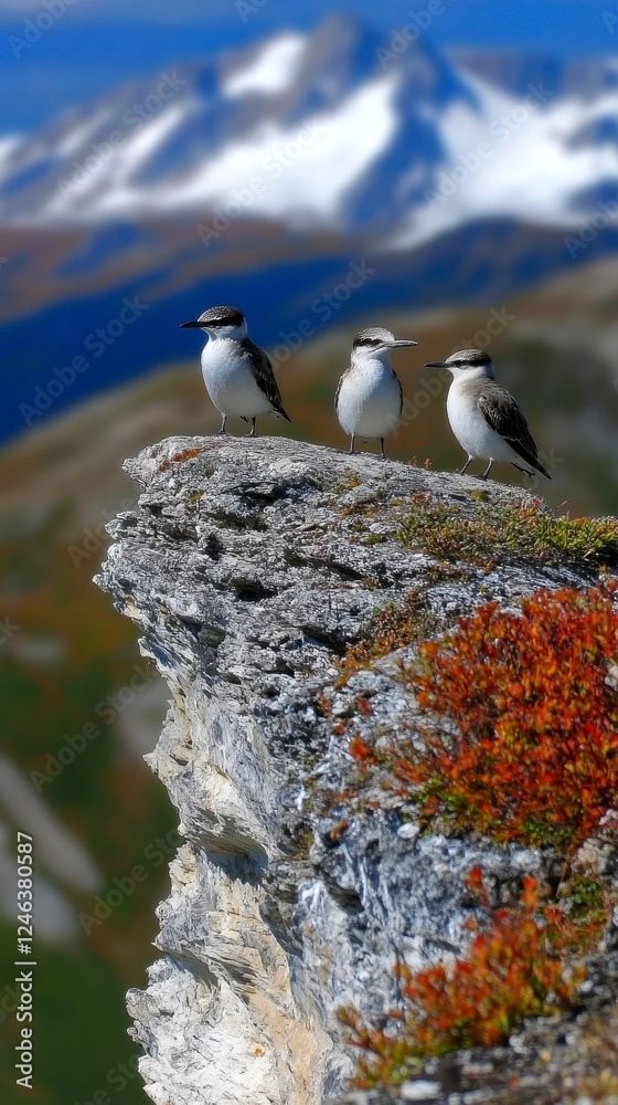 Fototapeta premium Alpine Birds on Rocky Mountain Peak