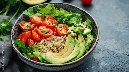 Vibrant Quinoa Bowl with Tomatoes and Avocado photo