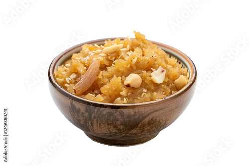 Almond-flavored badam halwa garnished with nuts isolated on transparent background photo