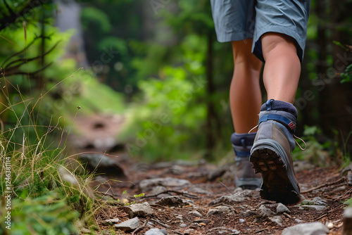 Photo - Hiking Boots on Forest Trail Adventure, Nature Walk, Outdoor Exploration
