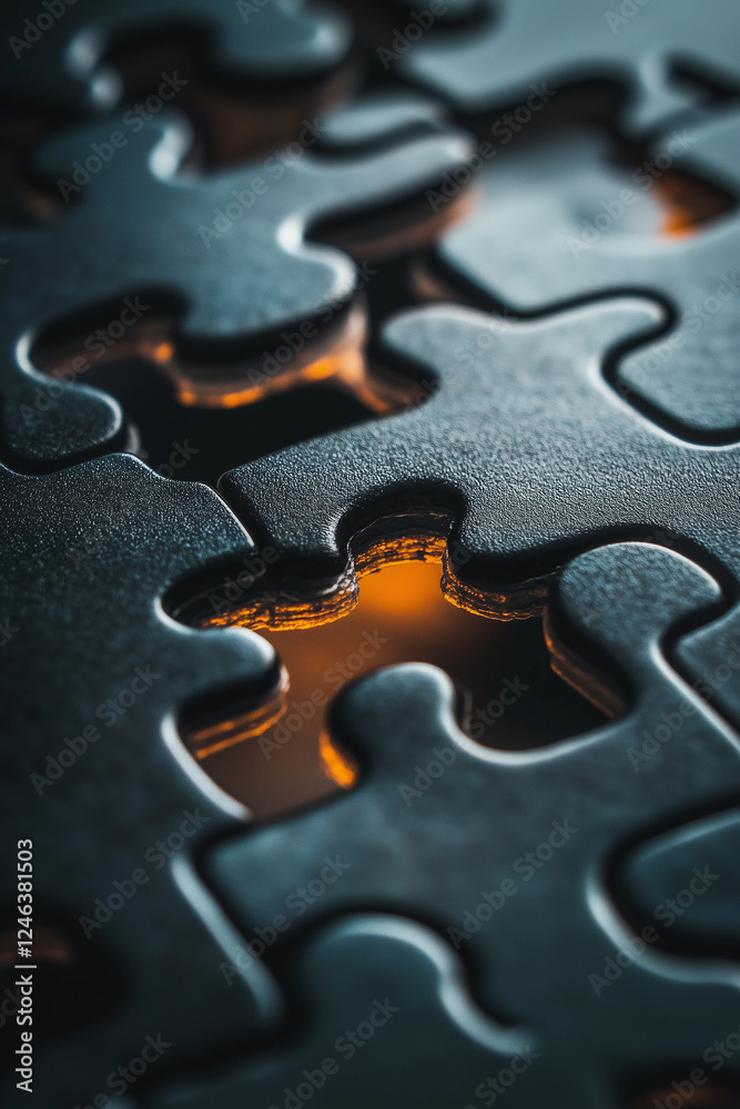 Missing puzzle piece with glowing light, connection and corporate problem-solving concept vertical Missing puzzle piece with glowing light, connection and corporate problem-solving concept vertical