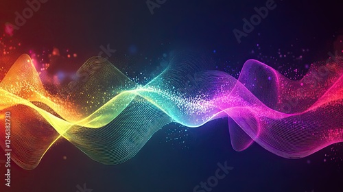 Vibrant graphic of colorful sound waves with glowing digital effects