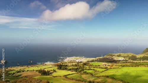 A black sand beach and cliffs, formed from solidified lava, stand as a testament to the volcanic history of São Miguel Island. The basalt rocks of Mosteiros rise dramatically from the sea,