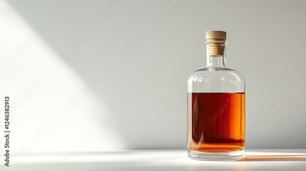 Elegant Amber Liquid in a Glass Bottle - A Still Life Composition Elegant Amber Liquid in a Glass Bottle - A Still Life Composition