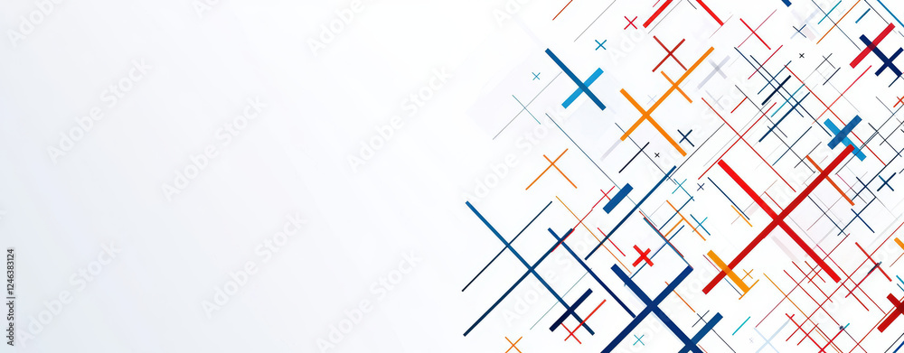 Modern abstract background with intersecting lines in red, blue, and orange, creating dynamic and vibrant visual effect Modern abstract background with intersecting lines in red, blue, and orange, creating dynamic and vibrant visual effect