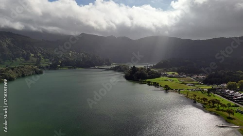 sete cidades, são miguel, azores, volcanic caldera, crater lake, lagoa azul, lagoa verde, blue lake, green lake, volcanic eruption, aerial view, drone footage, scenic landscape, natural wonder, king's