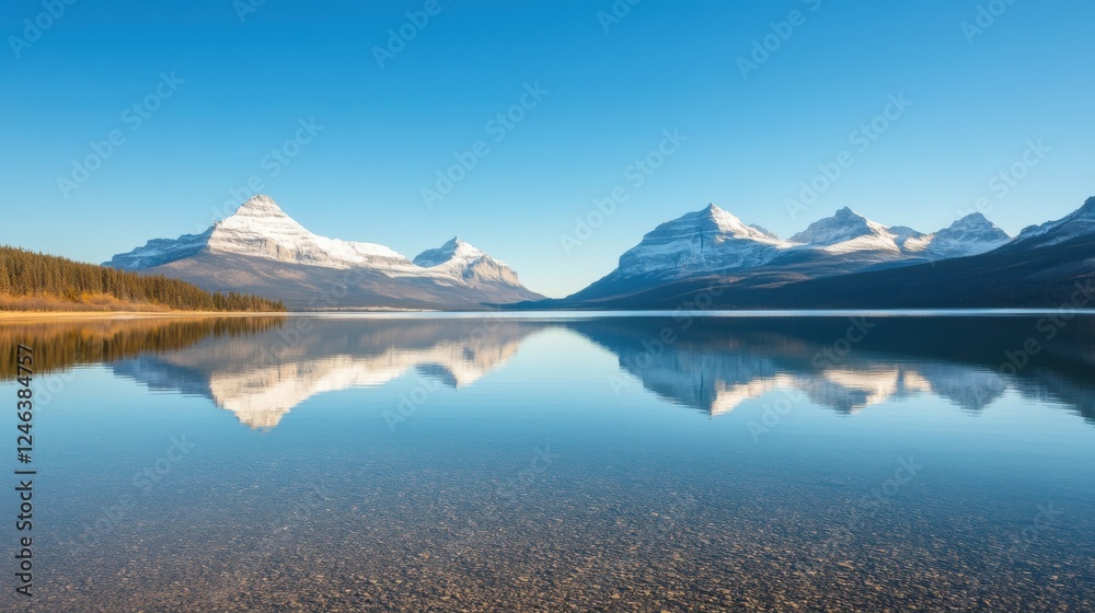 Serene mountain lake with clear reflections on a sunny day Serene mountain lake with clear reflections on a sunny day