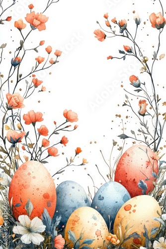 Wallpaper Mural Minimalist Watercolor Dragon with Easter Eggs Floral Border Design Torontodigital.ca