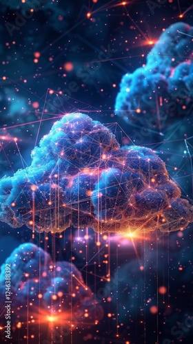 Wallpaper Mural A background with clouds connected by network lines, creating a futuristic atmosphere, would be suitable for technological or scientific publications. Torontodigital.ca