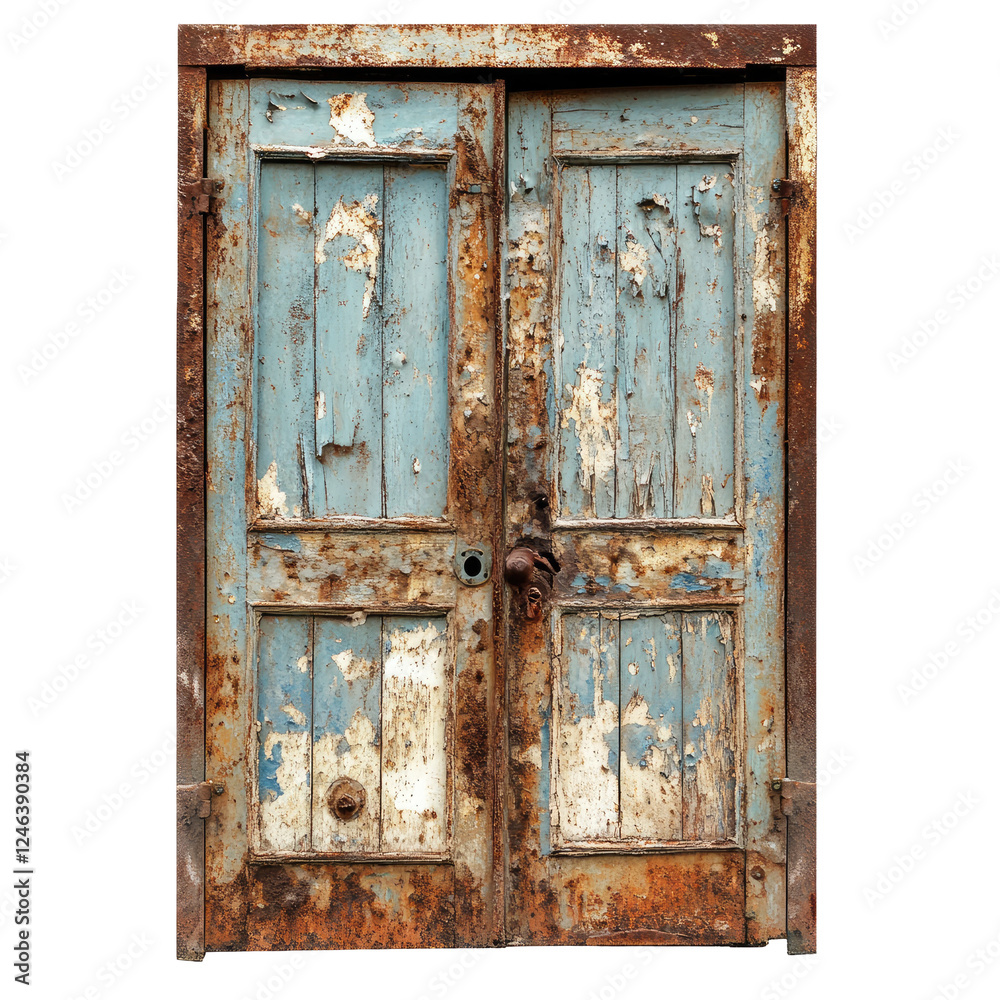 old rusty door isolated on transparent background Remove png, Clipping Path, pen tool