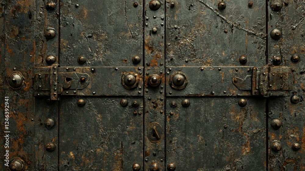 Fototapeta premium Rustic Metal Door with Antique Details and Weathered Texture