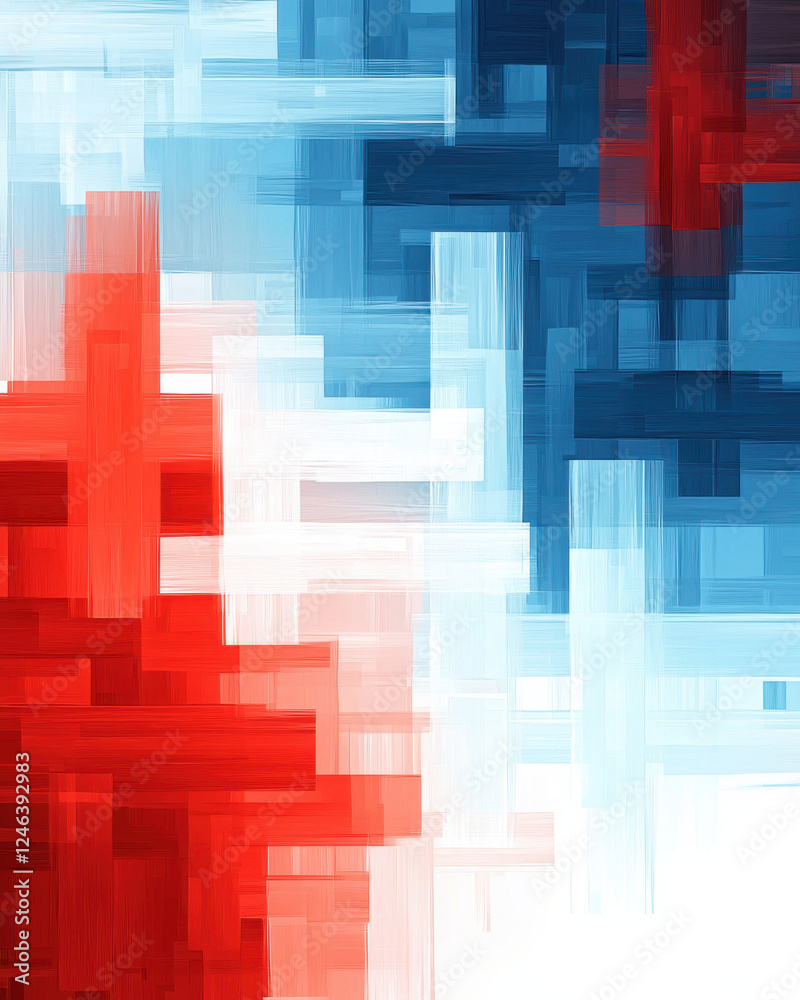 Obraz premium Futuristic abstract artwork with red and blue geometric patterns
