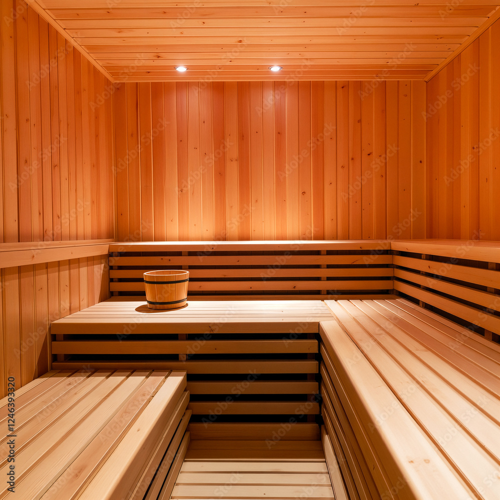 relaxing wooden sauna interior with calming lighting and clean relaxing wooden sauna interior with calming lighting and clean