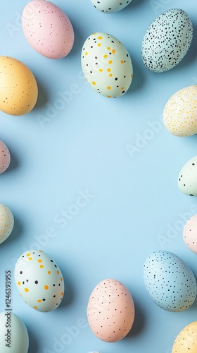 Minimalist Easter Eggs Arrangement on Blue Background for Festive Spring Decoration