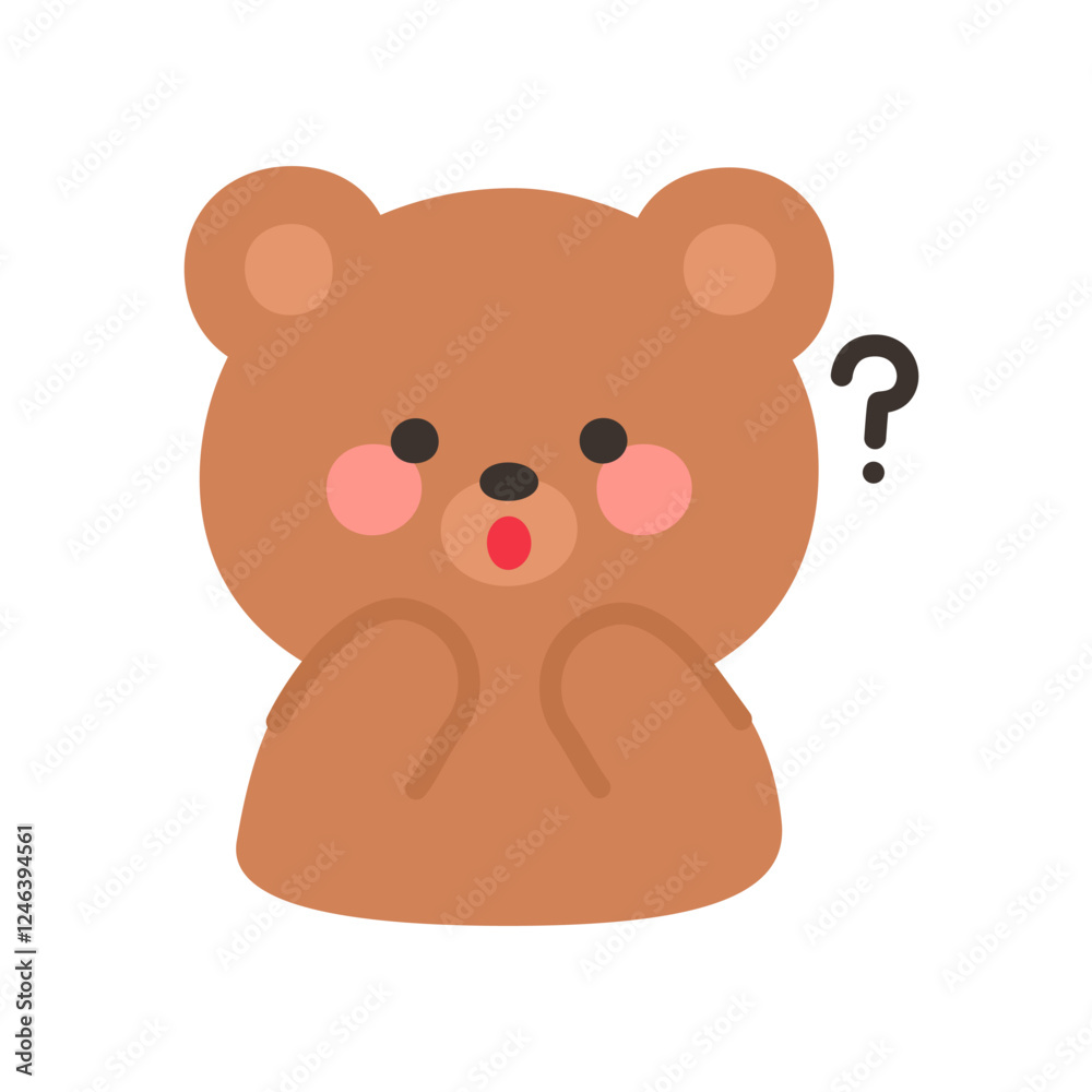 Naklejka premium Korean Style Bear Emoji Curious Thinking Expression