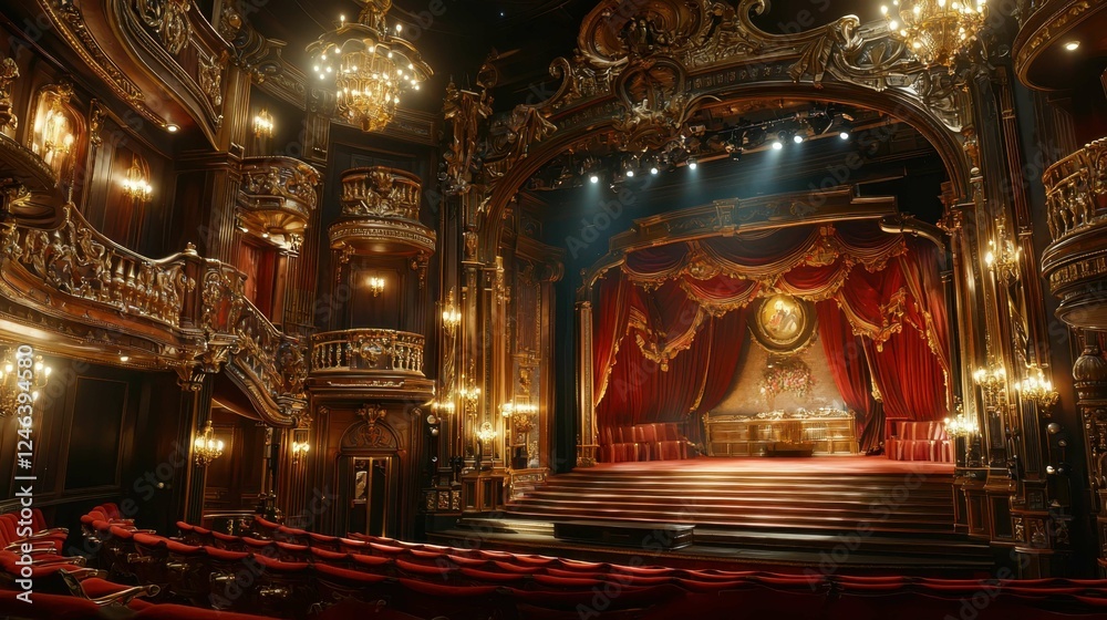 Fototapeta premium Elegant Vintage Theater Interior with Opulent Decor and Lighting