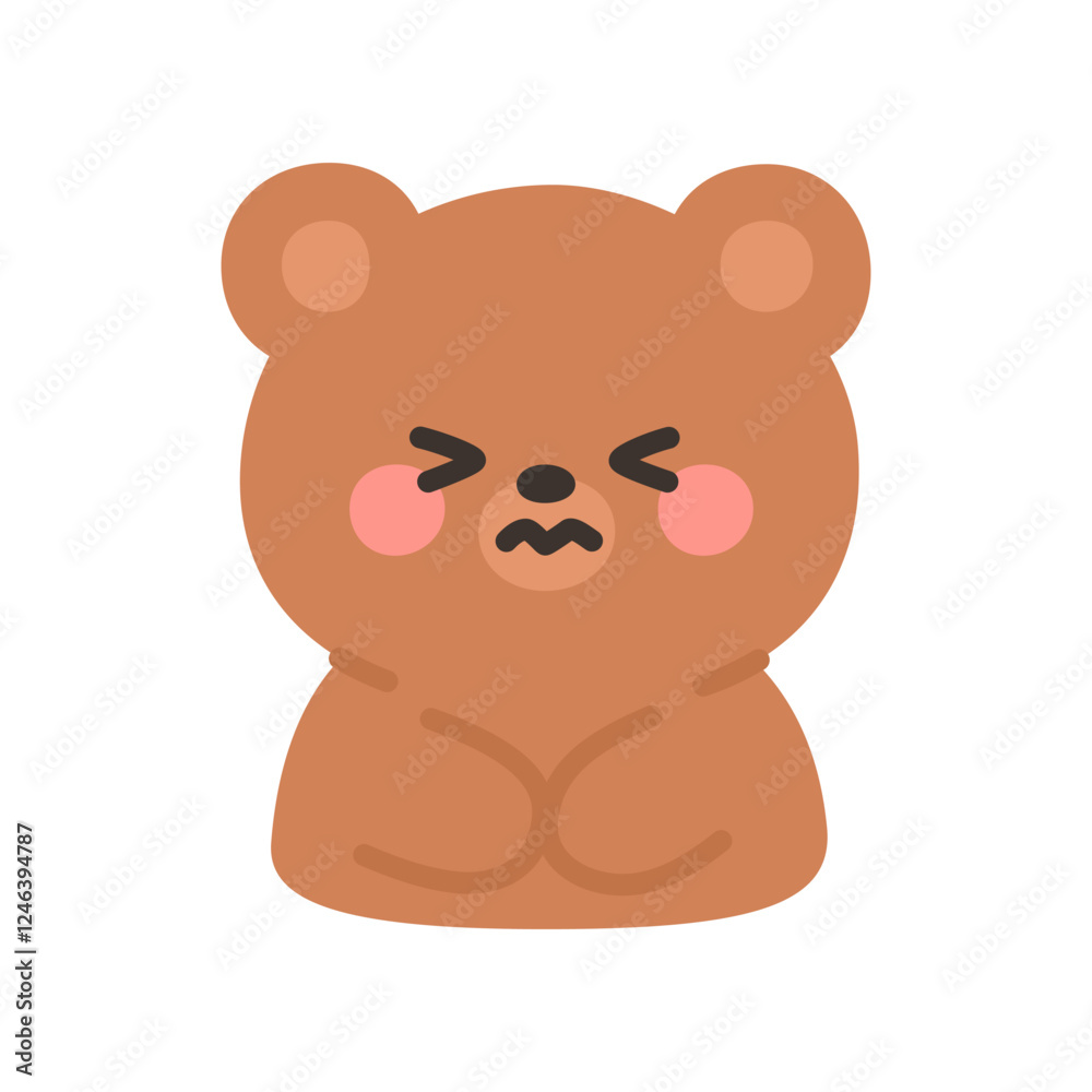 Korean Style Bear Emoji with Scrunched Face and Blushing Cheeks Vector Illustration Korean Style Bear Emoji with Scrunched Face and Blushing Cheeks Vector Illustration