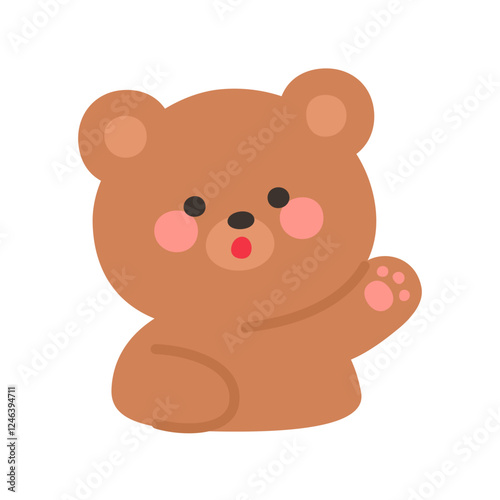 Korean Style Bear Emoji Waving Hand Friendly Greeting