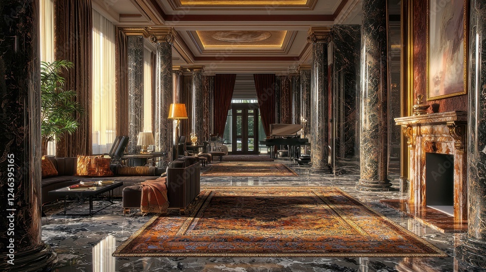 Fototapeta premium Elegant and Spacious Luxury Living Room with Marble Finishes
