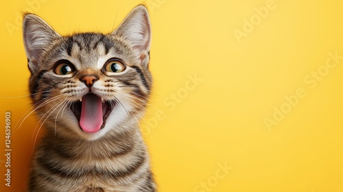 portrait of a cat on a yellow background,  copy space