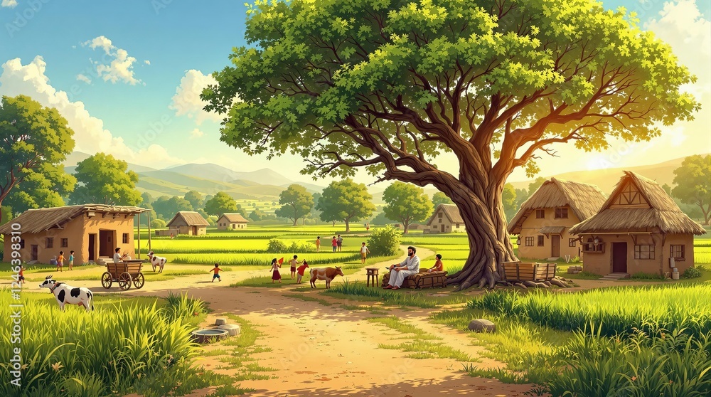 rural landscape with a large tree and house rural landscape with a large tree and house