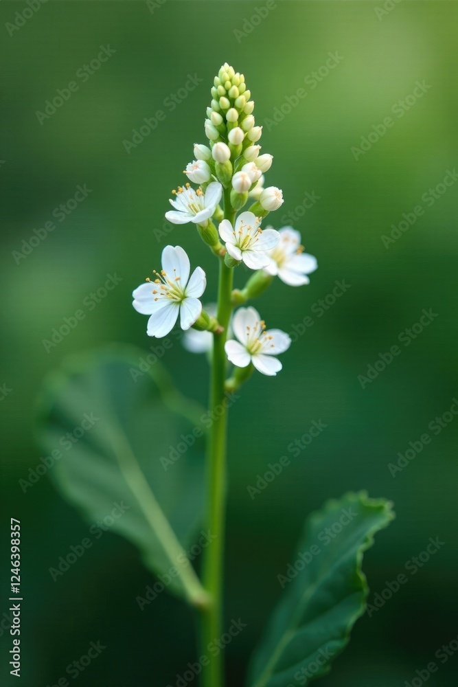 Small white blooms clustered at the end of a thin stem, blossoms, thin Small white blooms clustered at the end of a thin stem, blossoms, thin