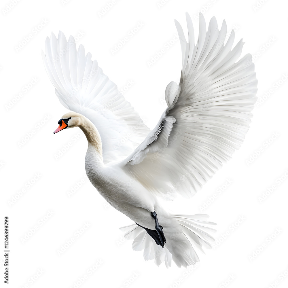 Obraz premium A graceful swan spreading its wings on a transparent background