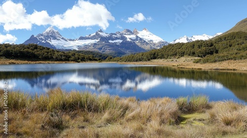 Serene Mountain Landscape with Reflection on Calm Lake in Nature