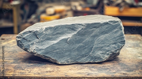 Gray stone slab on workshop table photo