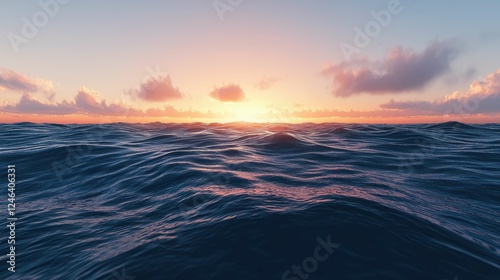Serene Ocean Waves Under Colorful Sunset Over Calm Water Surface