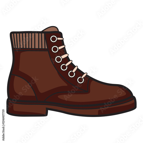A vector drawing of a brown fashion boot shoe, designed with sleek lines and premium materials. 