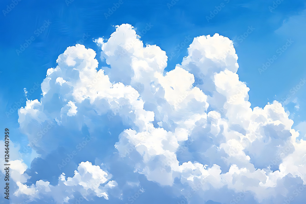 Fluffy white clouds against bright blue sky create serene atmosphere Fluffy white clouds against bright blue sky create serene atmosphere