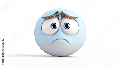Sad blue cartoon face with big eyes and frowning eyebrows expression