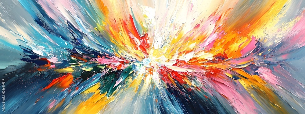 Obraz premium Abstract expressionist painting of chaotic splashes and strokes in bright colors 