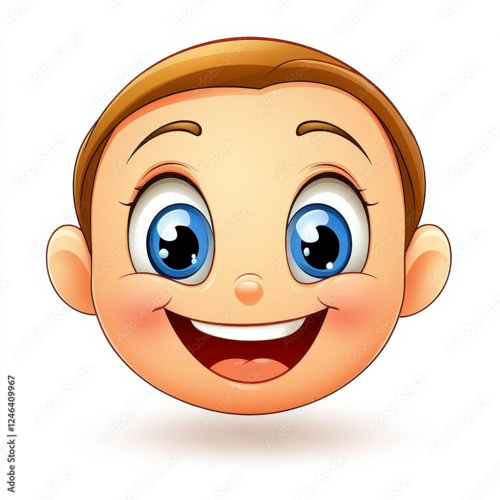 Cheerful Cartoon Baby Face with Bright Blue Eyes and Joyful Smile Cheerful Cartoon Baby Face with Bright Blue Eyes and Joyful Smile