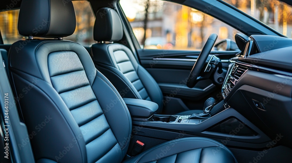 Front seats and headrests feature premium black leather upholstery, providing exceptional comfort. The modern design creates an elegant atmosphere for a luxurious driving experience Front seats and headrests feature premium black leather upholstery, providing exceptional comfort. The modern design creates an elegant atmosphere for a luxurious driving experience